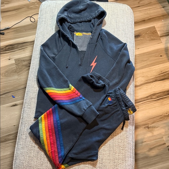 Aviator Nation Tops - Aviator Nation 7 Stripe Bolt Patch Set Hoodie and Sweatpants Heather Gray sz M/L